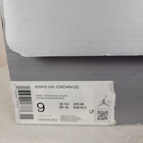 Air Jordan OG Barely Rose and black women's size 9 sneakers - Picture 8 of 8